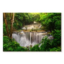 Elephant Stock Dazzling Huai Mae Khamin Waterfall Wall Art - Horizontal Canvas Wall Art - Living Room Wall Decor - Nature Canvas - Green And Brown Decor - 24" x 16"