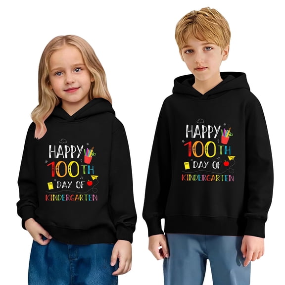 XAOFW Children's Hoodies Sweatshirts 100 Days Of School Print Fashionable Hoodie Everyday Relaxed Fit Pullover Long Sleeve Hooded Sweatshirt Stylish Comfortable Outdoor Activities Top
