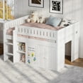 thumbnail image 4 of Harper & Bright Designs Full Size Low Loft Bed with Storage Cabinet and Chalkboard Panel, Full Wooden Loft Bed Frame with Storage Shelves for Bedroom, White, 4 of 11