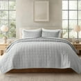 thumbnail image 3 of EVERGRACE 100% Cotton Box Stitch Quilt Bedding Set Queen Size 3 Pieces, Garment-Washed Lightweight Soft Cozy Coverlet, Quilted Bedspread Sets with 2 Shams for All Season, Fog Gray, 3 of 8