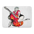 thumbnail image 1 of POGLIP Tapis de Sol Rockabilly Pinup Girl Rouge Jouant de la Double Barbe Flammes Rétro Bandana 23.6x15.7 Pouces, 1 of 1