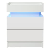 Hommpa 1pc LED Nightstand High Gloss Modern 2 Drawer Bedside End Table White