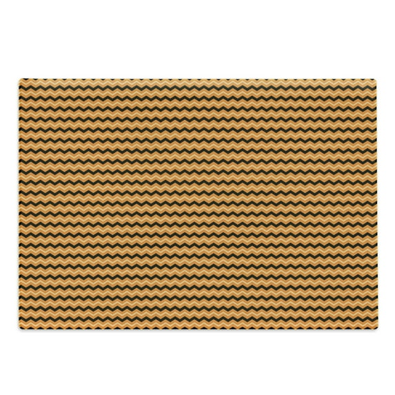 Stripes Cutting Board, Chevron Zigzags Pattern with Warm Tones Geometric Lines Composition, Decorative Tempered Glass Cutting and Serving Board, Large Size, Orange Black Pale Orange, by Ambesonne