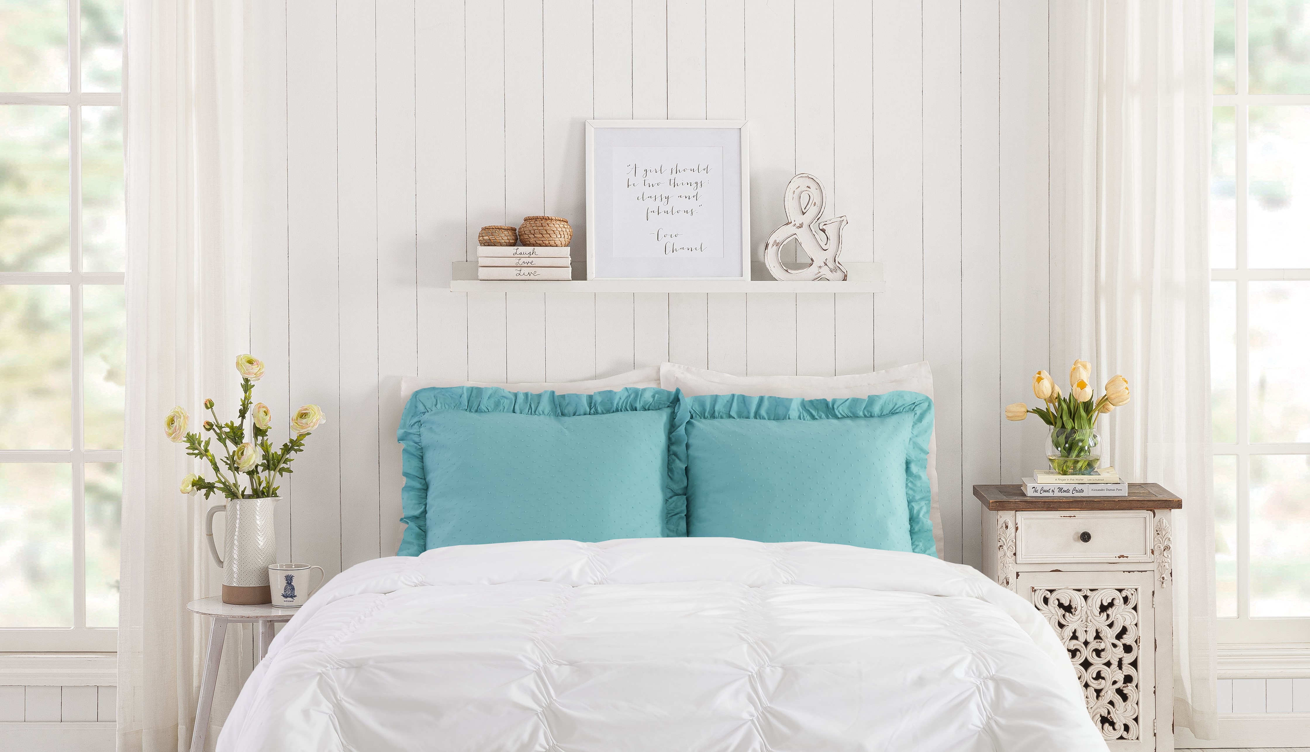 The Pioneer Woman Teal Cotton Swiss Dot 3-Piece Bedskirt and Sham Set