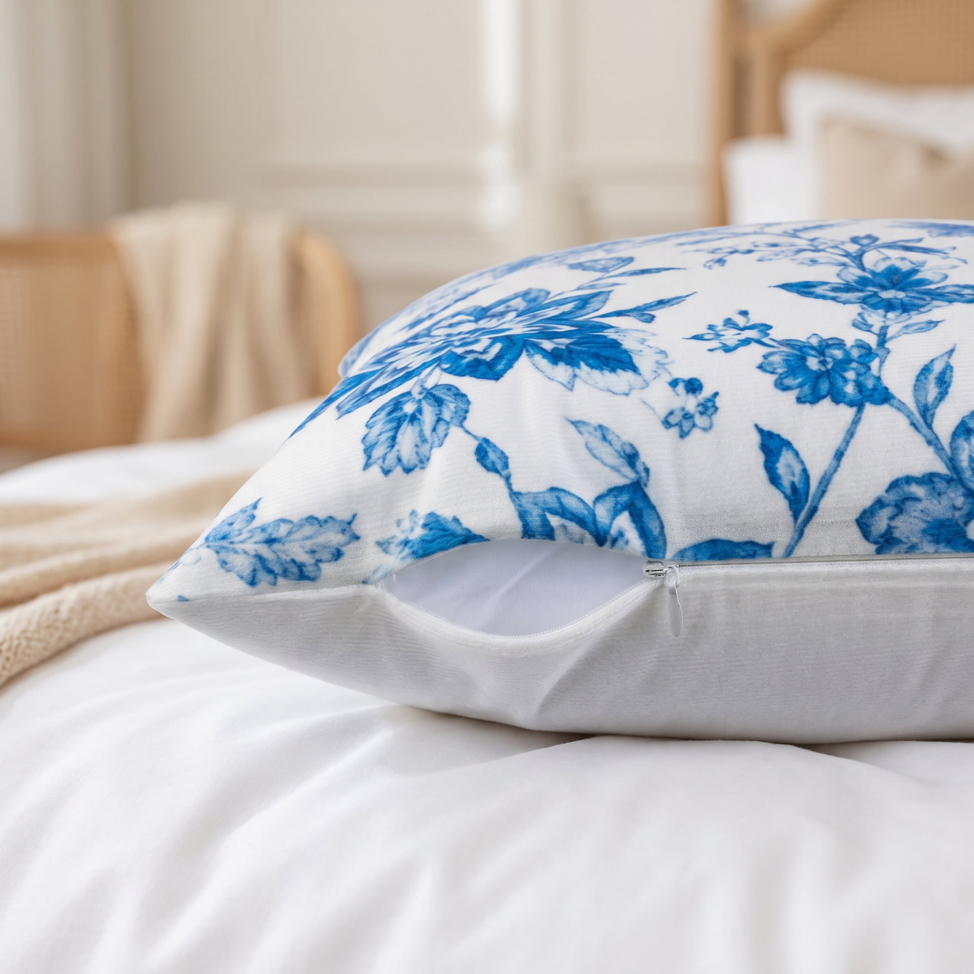 Unique Bargains Set of 2 Modern Botanical Floral Printed Throw Pillow Covers Dark Blue 18"x18"