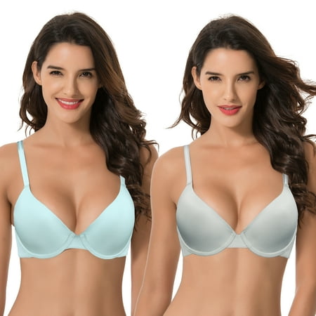 

Curve Muse Women s Plus Size Full Coverage Padded Underwire Bra-2PK-LT BLUE LT GRAY-42C