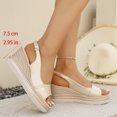 thumbnail image 2 of Womens Wedge Sandals Peep Toe Espadrilles Fashion Splice Leather Slingback Platform Heels Casual Summer Footwear Beige Size 7.5, 2 of 8