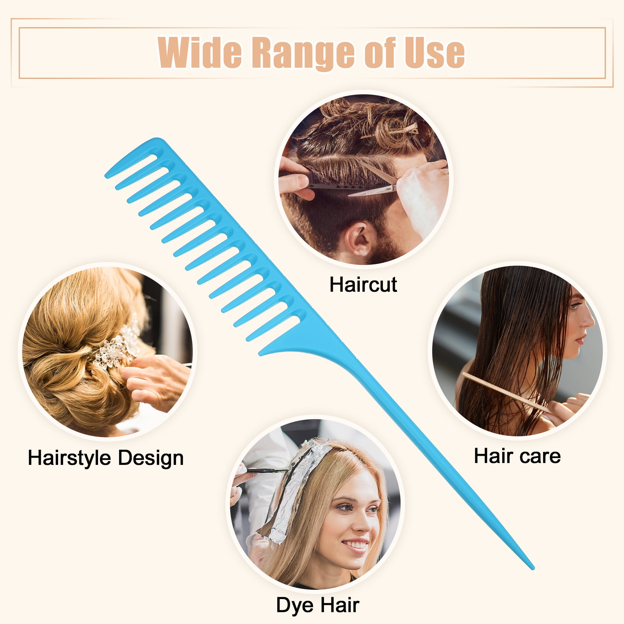 Unique Bargains Wide Tooth Rat Tail Comb Plastic for Wet Curly Hair for Women Men Blue