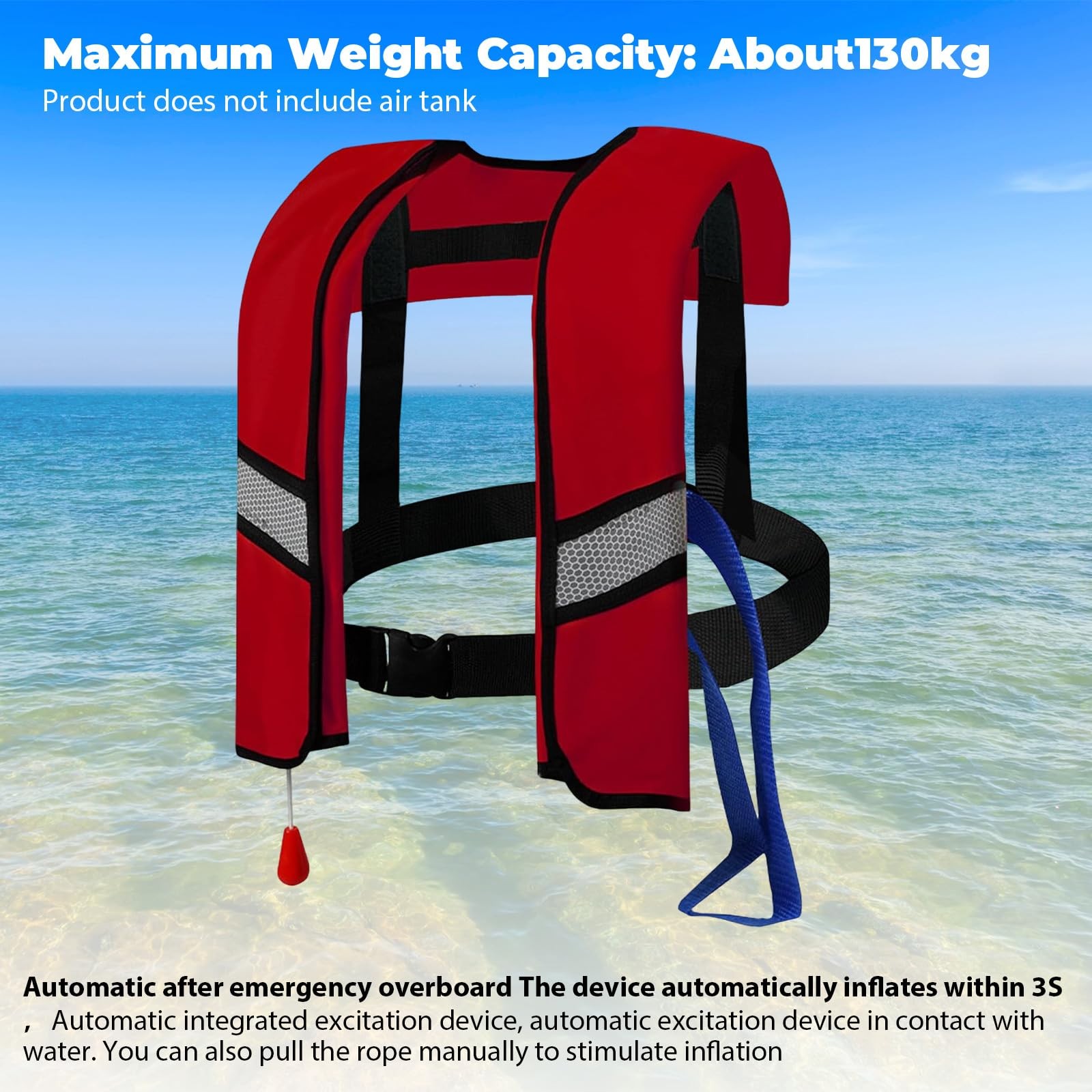 Automatic Inflatable Life Jacket with Whistle, Lightweight Inflatable Life Vest with Reflective Strips, Adult Life Preserver for Fishing, Boating, Kayaking, Surfing,1PC