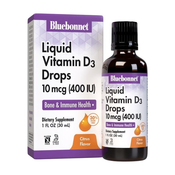 Bluebonnet Nutrition Liquid Vitamin D3 Drops 400 IU, Citrus Flavor, 1 Fl Oz