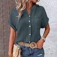 thumbnail image 2 of Duoif Shirts for Women, Womens Blouses Casual Tops Batwing Sleeve Pocket Patched Shirt Casual Work T Shirts Double Layer Wrinkled Fabric Womens Tops Casual Dark Gray XXXL, 2 of 9