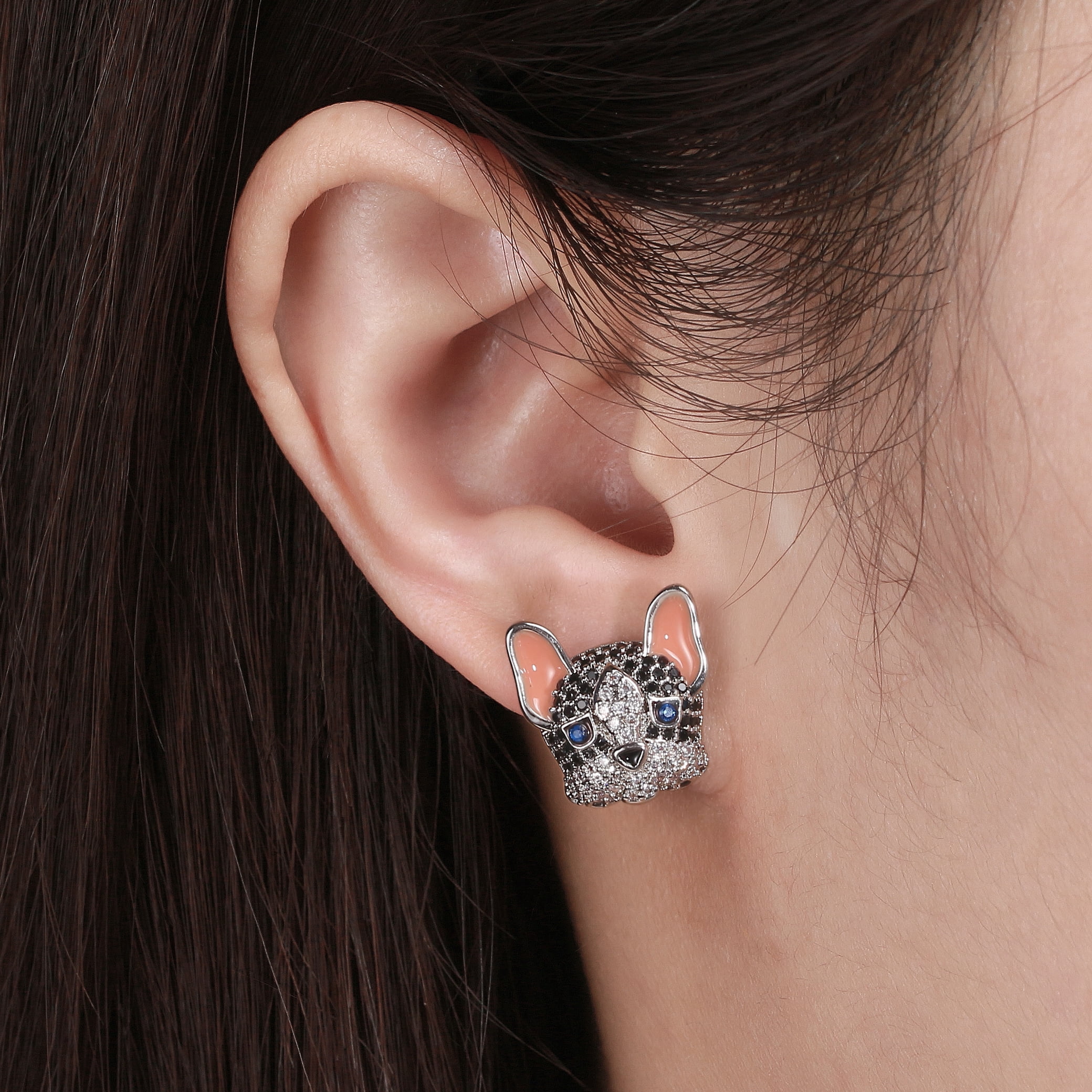 Frenchie Dog Stud Earrings for Women French Bulldog  Cubic Zirconia Ginger Lyne Collection
