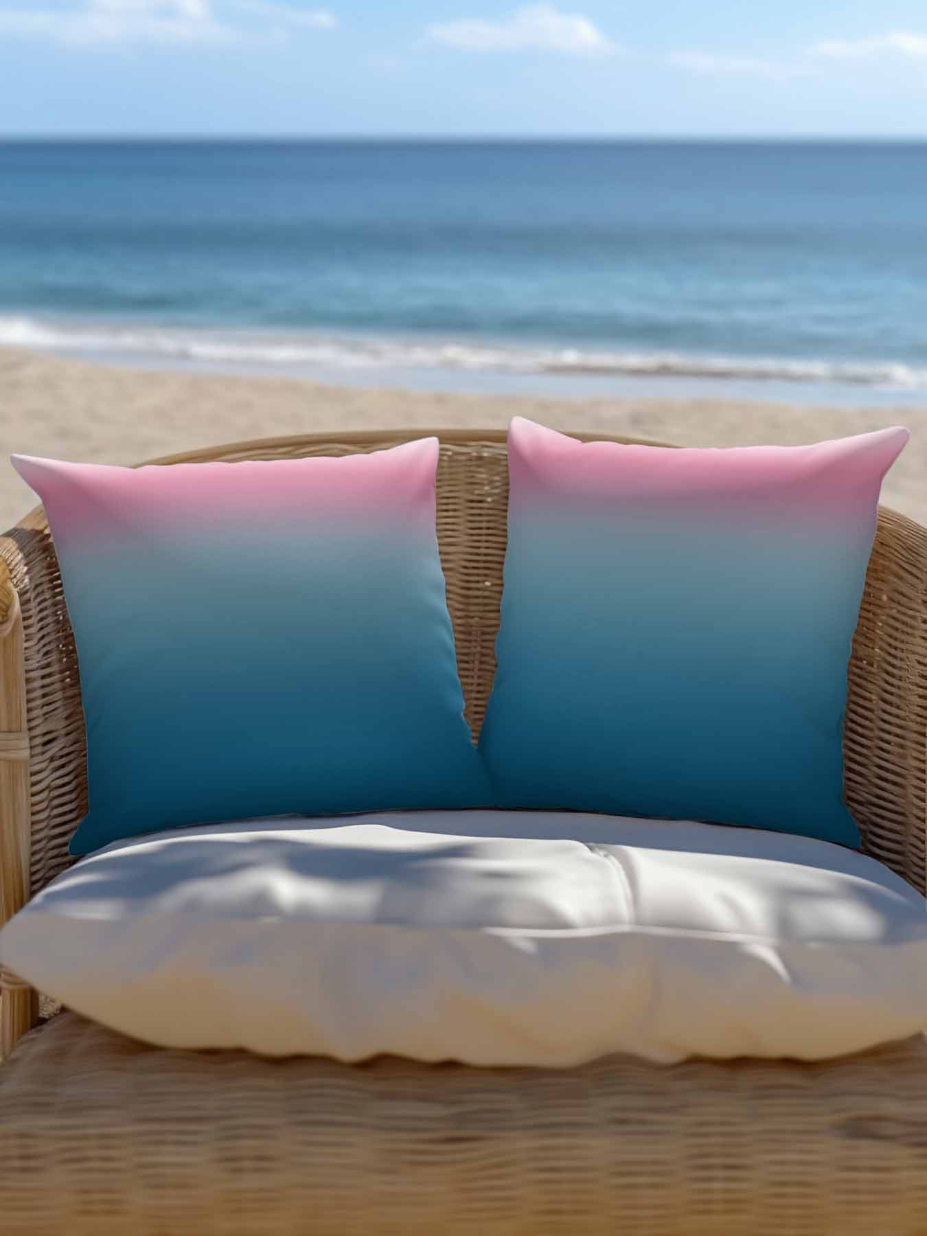 1 Pack Outdoor Throw Pillow, Pink Blue Ombre Waterproof Pillow with Insert Included, Modern Abstract Art Aesthetics Decorative Accent Cushion Sofa Pillows for Patio Porch, 16 x 16 In