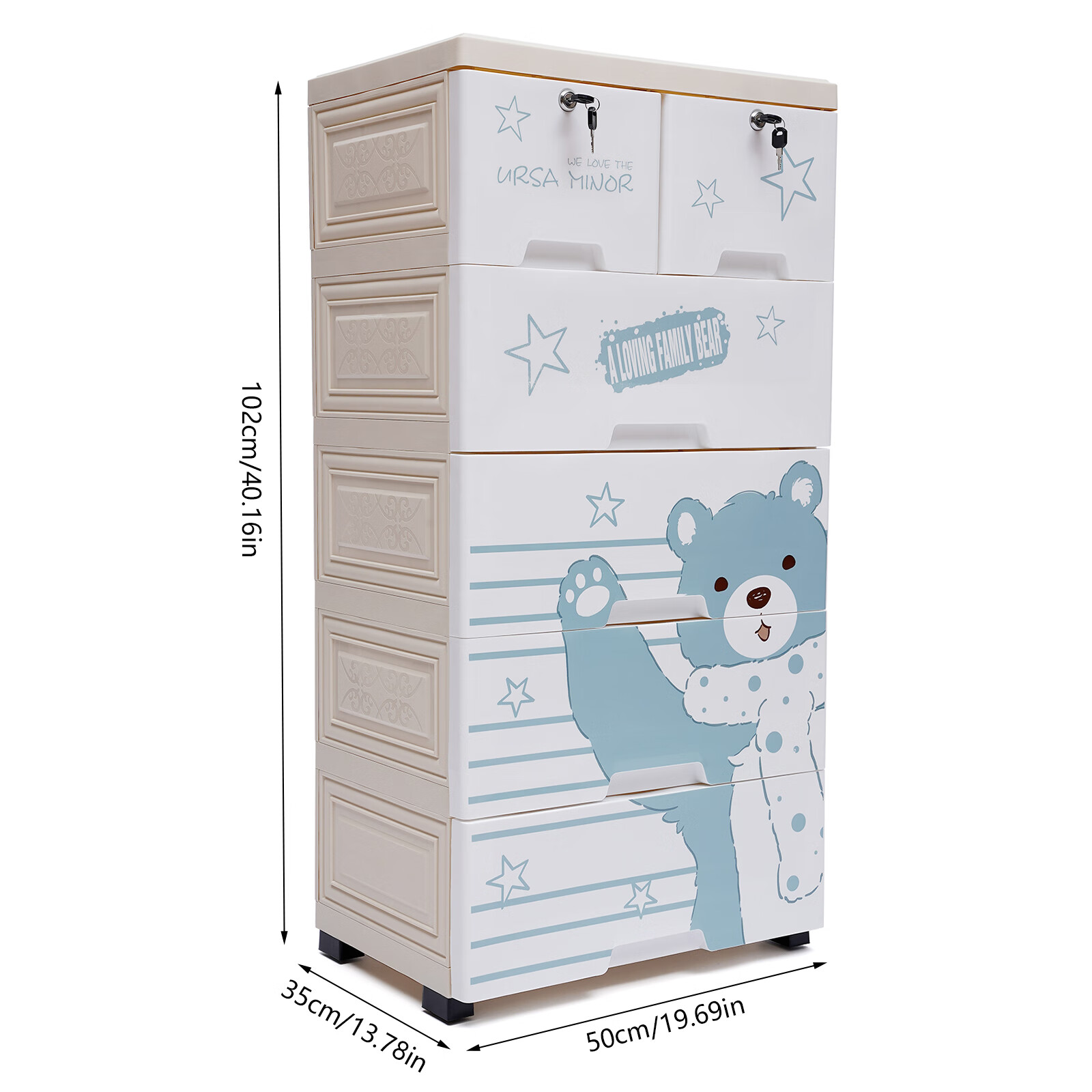 Storage Cabinet with 6 Drawers Tall Dresser Movable Plastic Organizer with  Wheels and Locks for Clothes Toys Books, Playroom Bedroom Furniture Beige 