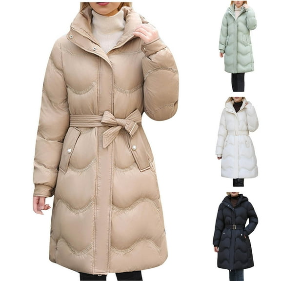 Jinhomg Womens Long Down Coats Fall Winter Thick Warm Double Closure Puffer Jacket Casual Cozy Long Sleeve Outerwear with Pockets and Drawstring White L
