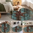 thumbnail image 5 of Round Rugs 5Ft, Teal Brown Texas Star Round Area Rug Washable Indoor Throw Carpet, Vintage Star Wooden Soft Non Slip Circle Rug for Cabinet Bathroom Home Decor Aesthetic, 5 of 8