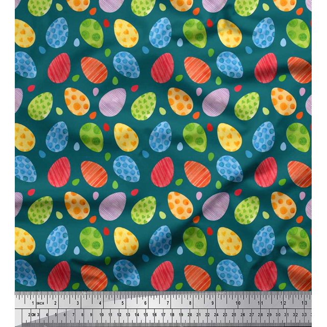 Soimoi Polyester Crepe Fabric Egg Easter Decor Fabric Printed Yard 42 Inch Wide