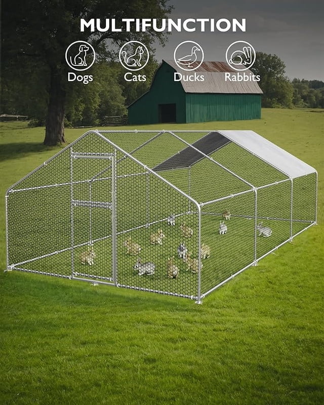 Large Outdoor Dog Kennel, Big Outside Dog House, Heavy Duty Dog Run Enclosure Playpen Coop Fence with Waterproof and Anti-UV Cover Roof, 9.8 x 6.6 x 6.4 Ft