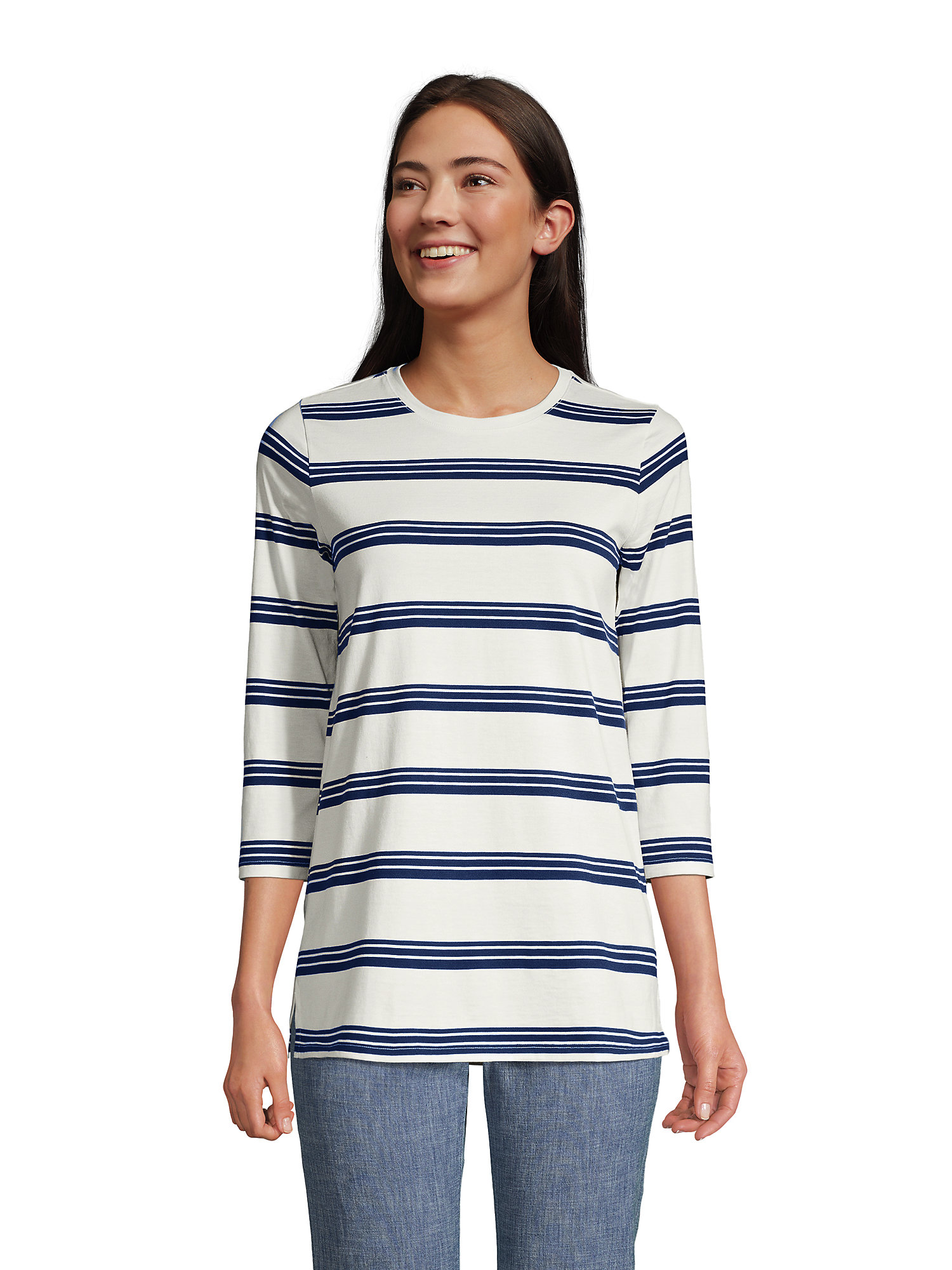 Lands' End Women's Supima Cotton 3/4 Sleeve Boatneck Tunic – American-Grown, Black