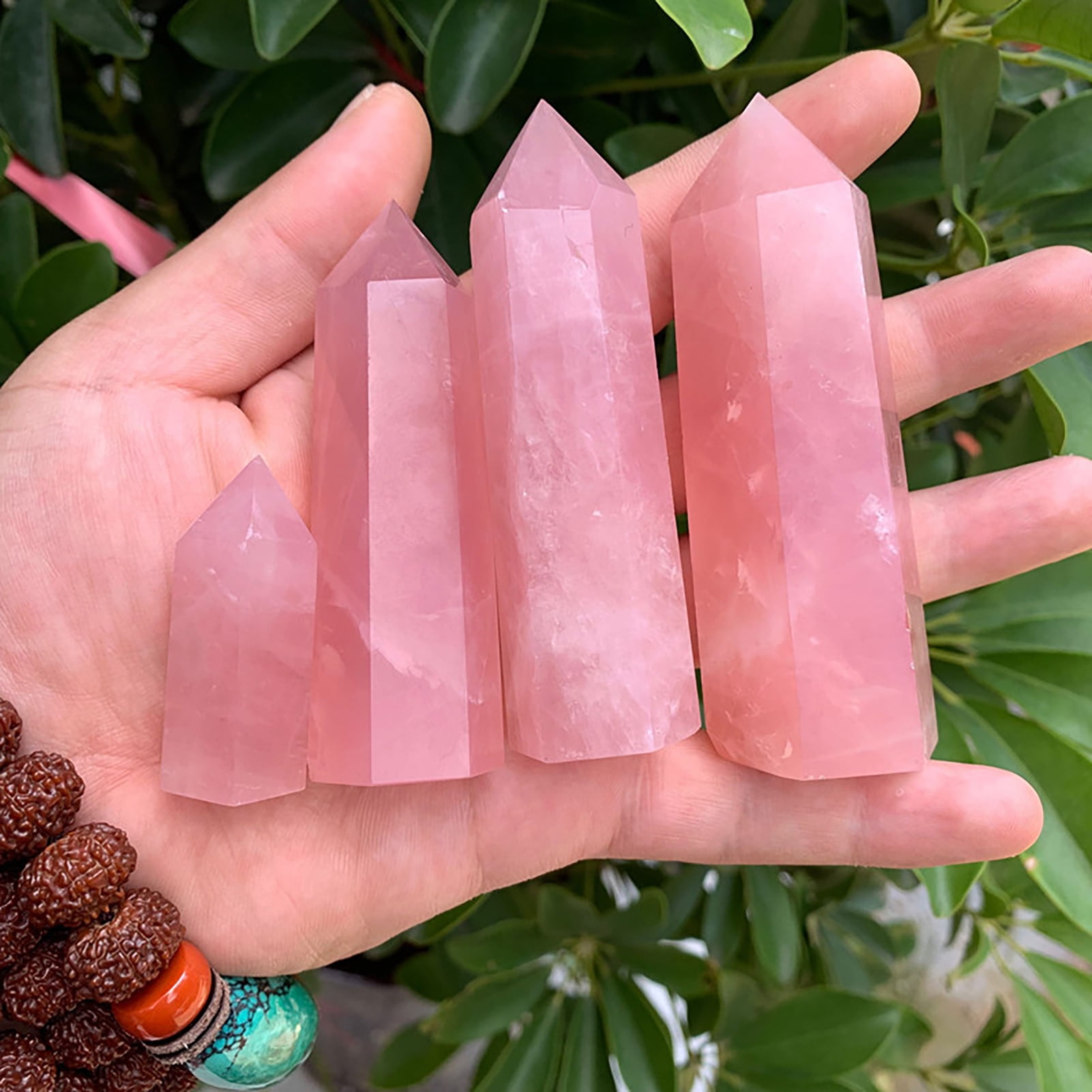 Yesbay Rose Quartz Pillar Exquisite Compact Delicate Handmade Faux Crystal Wand Decor for Home