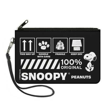 Peanuts Wallet, Zip Clutch, Peanuts Snoopy Care Symbols 100% Original Black White, Canvas