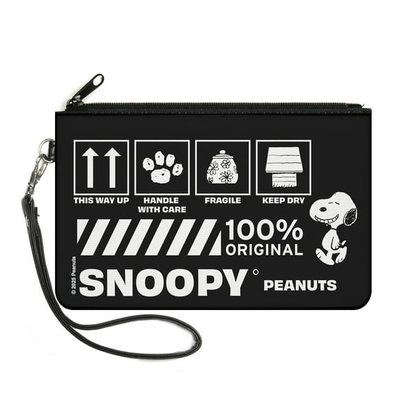 Peanuts Wallet, Zip Clutch, Peanuts Snoopy Care Symbols 100% Original Black White, Canvas