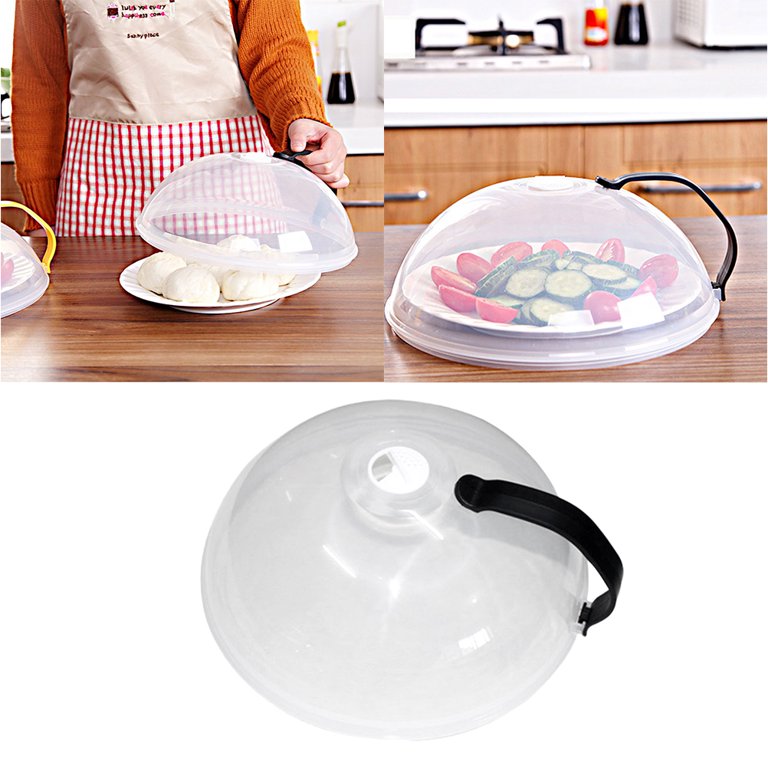 Portable Reusable Dust Proof Microwave Oven Oil Cover Dish Cover for Kitchen Use Black Handle, Size: 1