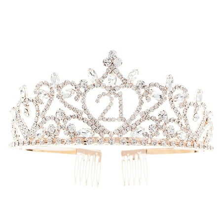 Ella Celebration 21 Tiara 21st Birthday Party Rose Gold Crown Party Accessories Supplies (Rose Gold Heart)