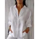thumbnail image 2 of Camisa con cordones en la espalda para mujer, blusa de media manga de lino y algodón de Color liso, estilo dulce, Tops holgados informales para uso diario, novedad de verano 2024, 2 of 5