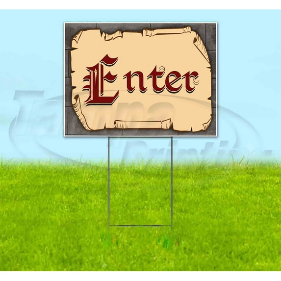 Medieval Fair Enter Red Scroll (18" x 24") Yard Sign, Includes Metal Step Stake