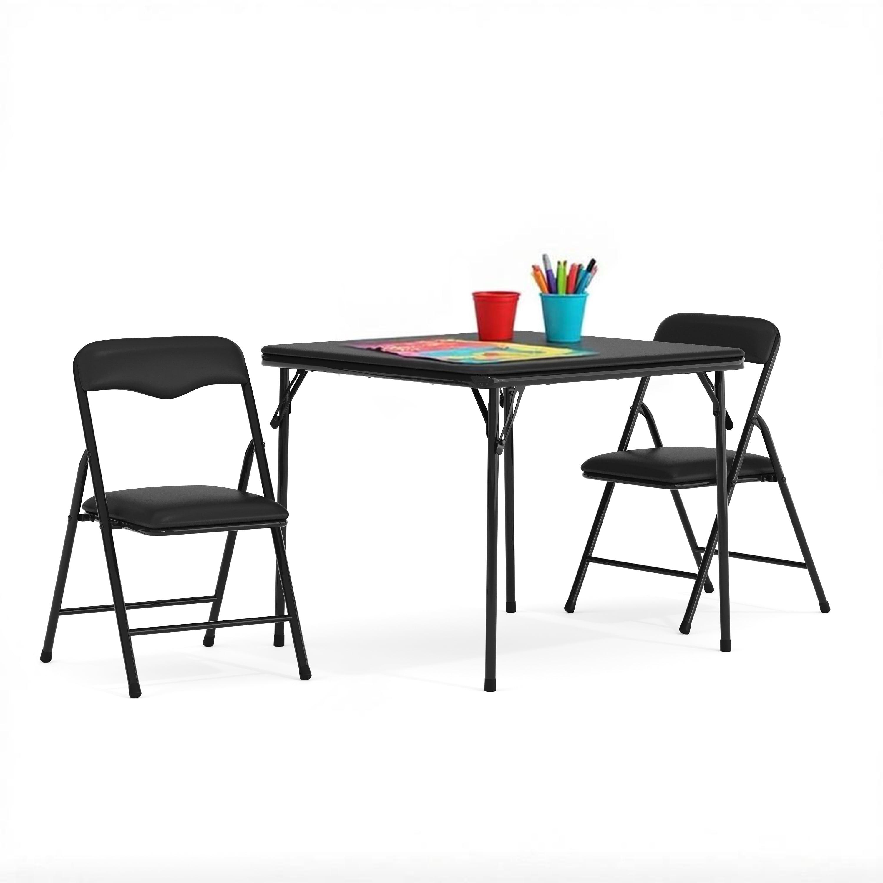 BizChair Kids Black 3 Piece Folding Table and Chair Set