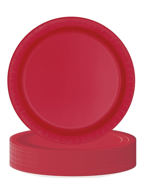 Way to Celebrate! Red Paper Dessert Plates, 7in, 24ct
