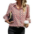 thumbnail image 7 of EFINNY Womens Lapel Floral Printed Shirt Long Sleeve Button Down Shirt, 7 of 7