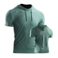 thumbnail image 2 of Posijego Mens Workout Hoodies Pullover Short Sleeve Drawstring Hooded Tops Athletic Workout Running Tee Shirts, 2 of 6