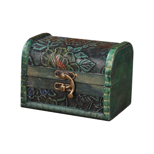 , Caja de almacenamiento decorativa, Joyero con bisagras, Joyero de madera, Organizador para Verde