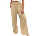 thumbnail image 2 of Dwellite Women Cotton Linen Pants Casual Wide Leg High Waist Long Palazzo Trousers with Pocket Khaki L, 2 of 6