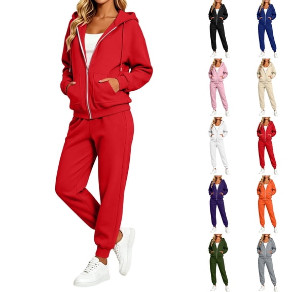 KICILVS Womens Two Piece Sets Zip Up Hoodie Jacket and Jogger Pants Set Casual Tracksuit Fall Outfits for Women Travel