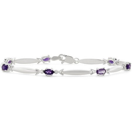 Created Amethyst Diamond Accent Sterling Silver Bracelet, 7-1/4