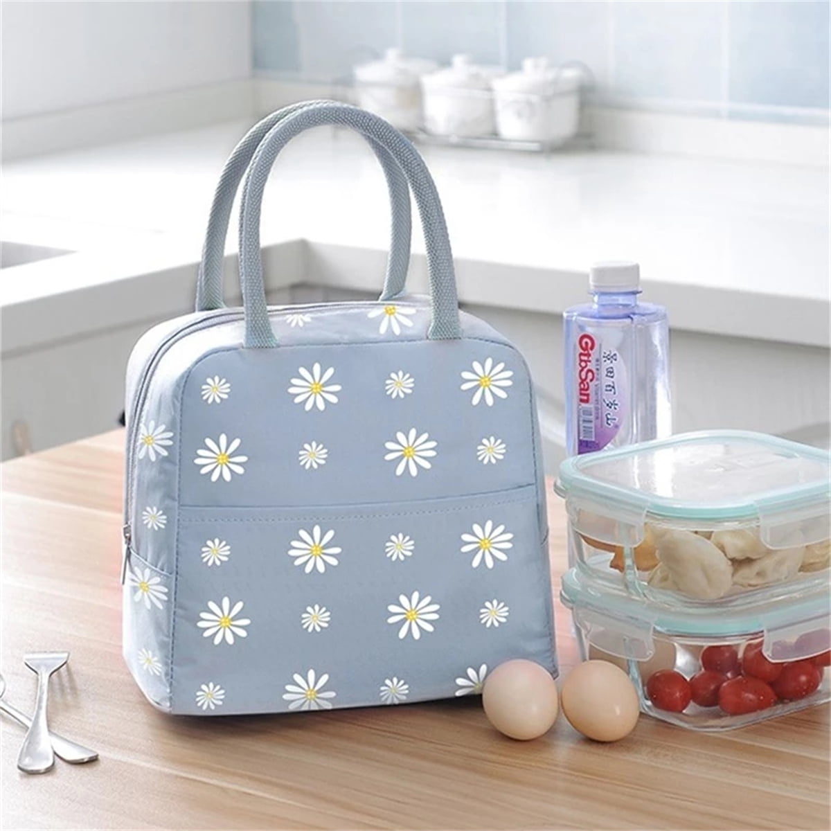 Echoserein Daisy Flower Purple Lunch Bag Insulated Lunch Box Reusable  Lunchbox Waterproof Portable Lunch Tote For Women Girls