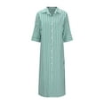 thumbnail image 2 of Sakmal Shirt dresses Women V Neck Long Long Sleeve Striped Green Dresses ,Sizes S-2XL, 2 of 6