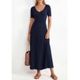thumbnail image 4 of PRETTYGARDEN Women's Spring Midi Sweater Dresses Elegant Pleated Ribbed Knit Short Sleeve V Neck A Line Summer Outfits, 4 of 10
