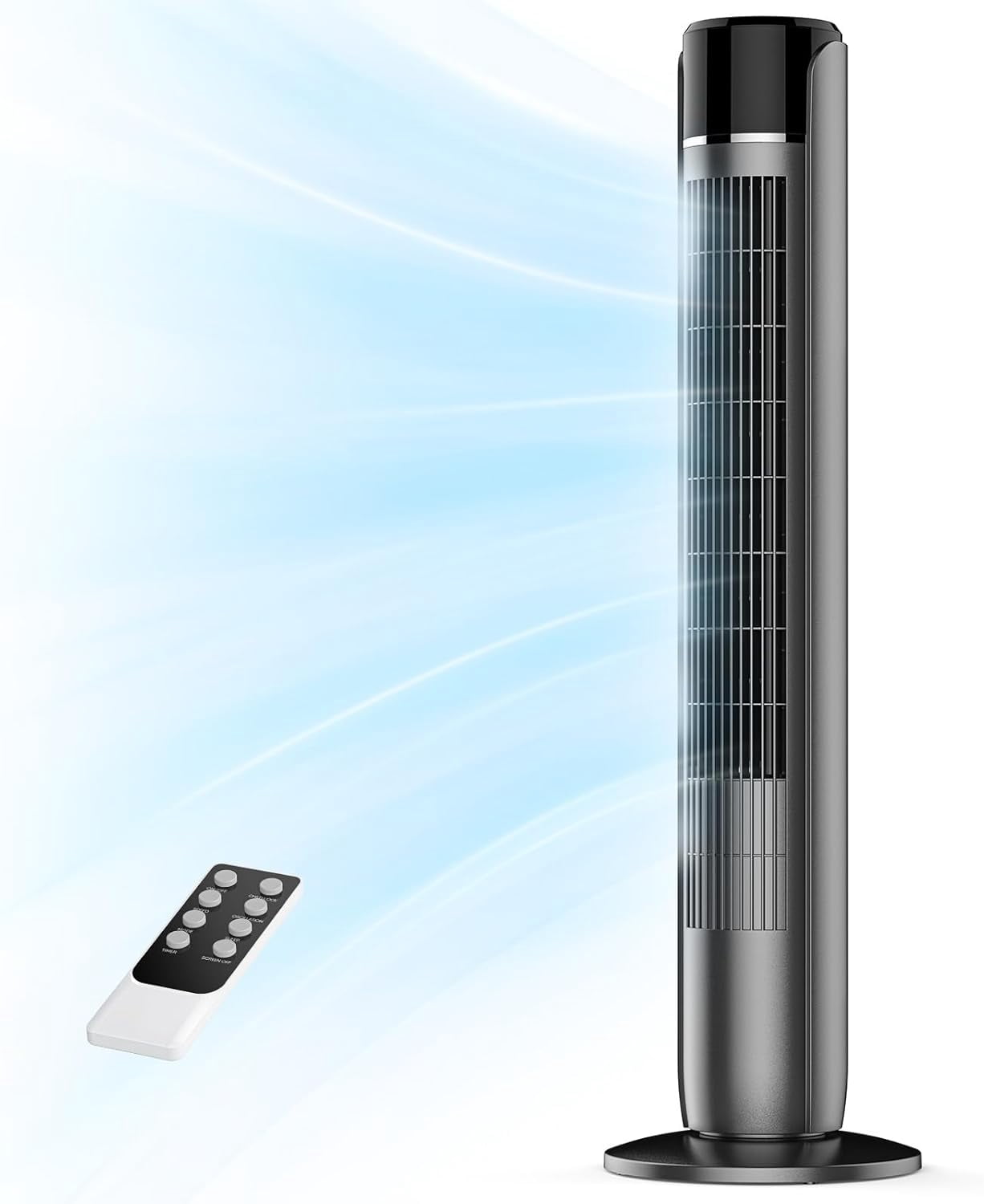 36" Bladeless Tower Fan - Ultra-Quiet 28dB for Bedroom Sleep 25 ft/s High Velocity Cooling w/ Remote 60° Wide Oscillation, 12H Timer, 5 Speeds, 4 Modes LED Display Standing Floor Fan - Black