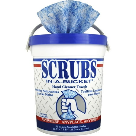 SCRUBS 42272 In-A-Bucket 10 in. x 12 in. Cloth Hand Cleaner Towels Blue/White (72/Bucket)