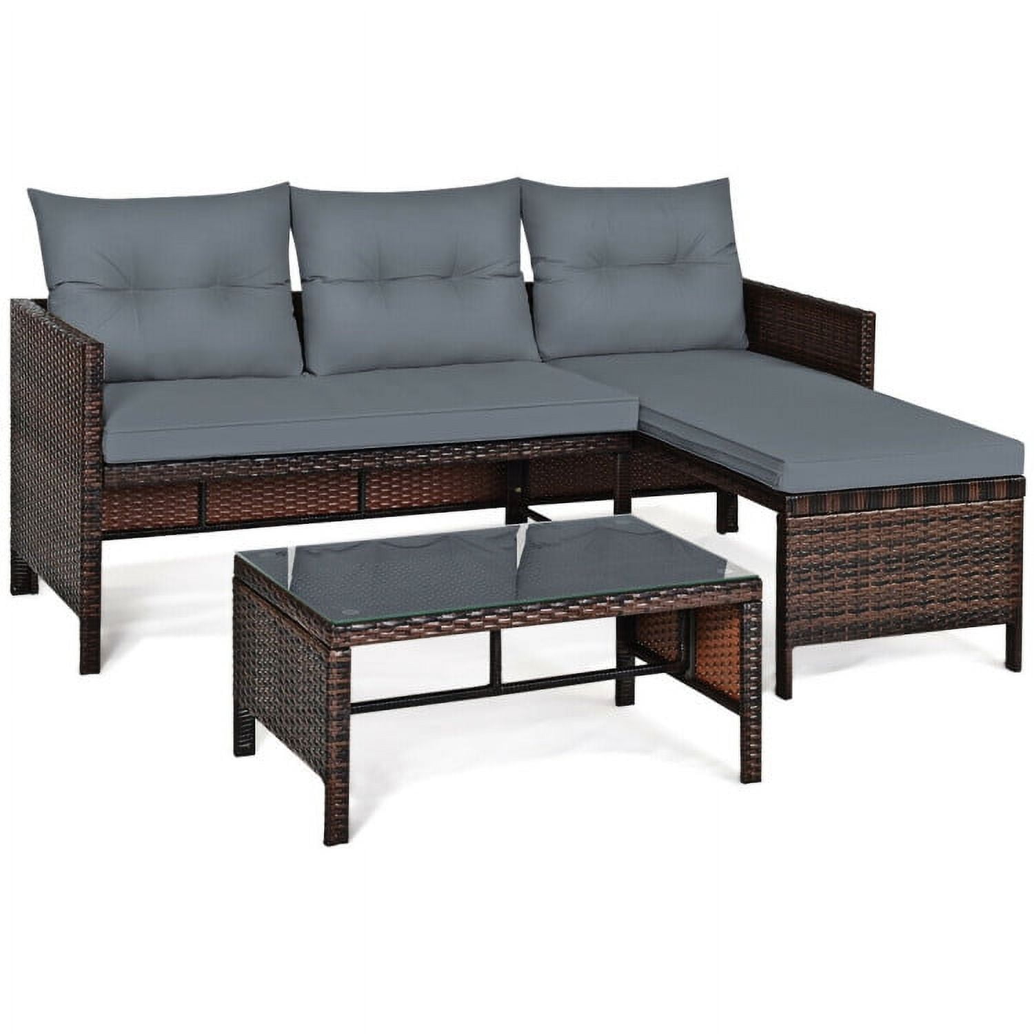 Aimee Lii 3 Pieces Patio Wicker Rattan Sofa Set, Wicker Patio Couch, Outdoor Balcony Furniture, Gray Aimee Lii 3 Pieces Patio Wicker Rattan Sofa Set, Wicker Patio Couch, Outdoor Balcony Furniture, Gray
