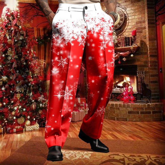 Costume de Noël pour Homme Pantalon Imprimé Décontracté Bouton Rouge G