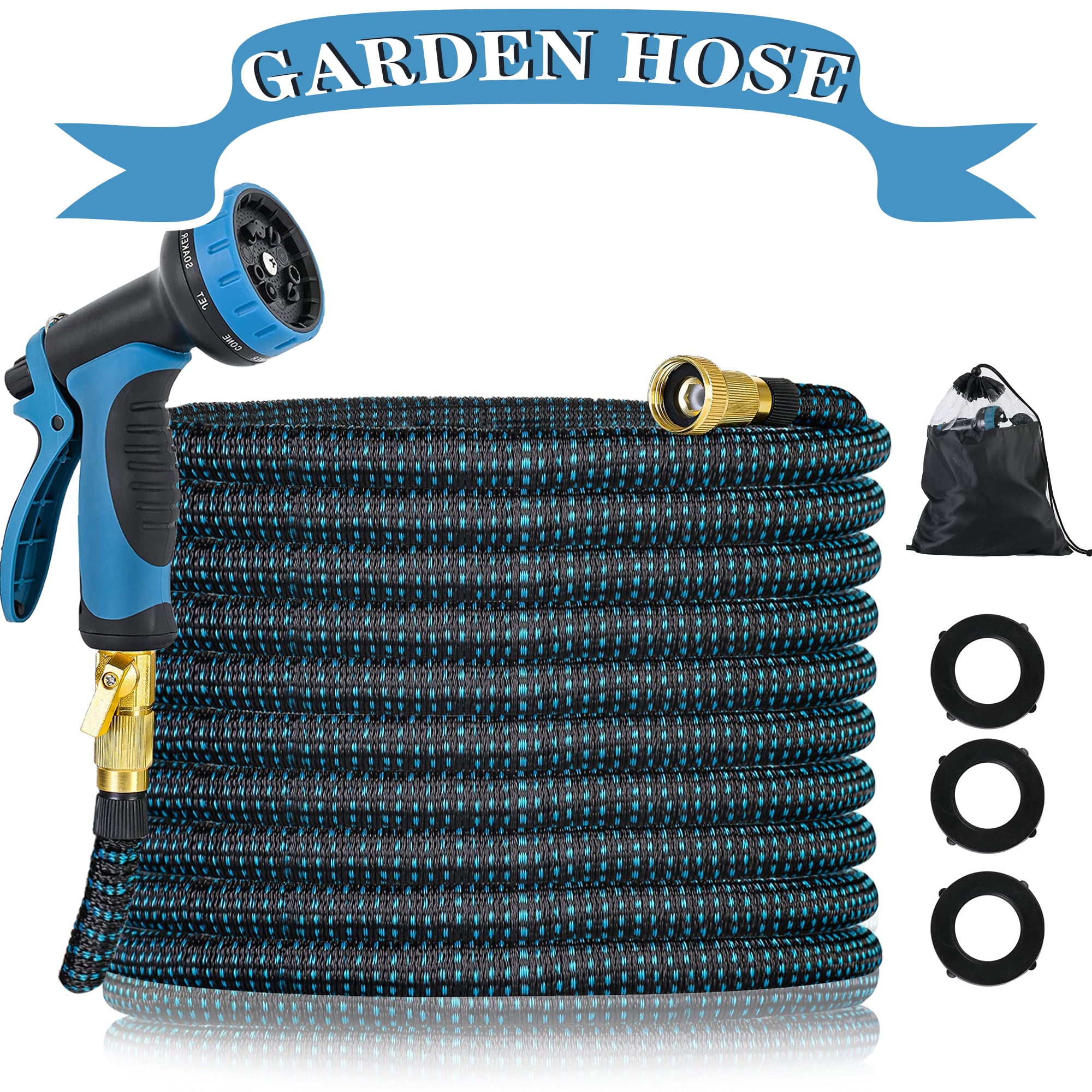 50ft-150ft Garden Hose Expandable Water Hose Solid Brass Extra Strength Fabric 