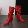 thumbnail image 3 of Slouchy Boots for Women Pointed Toe Kitten Heels Wide Calf Pull on Fashion Fall Winter Dress Mid Calf Booties, 3 of 6