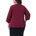 thumbnail image 3 of Agnes Orinda Women's Plus Size Tops Work Round Neck Ruffle Chiffon Blouse Office Top 2X Wine Red, 3 of 6