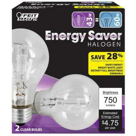 Photo 1 of 43-Watt Es Halogen A19 Clear 60-Watt Equivalent, 2Pk Feit Electric Halogen Bulbs TOTAL OF 12 LIGHT BULBS