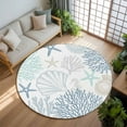 thumbnail image 3 of Blue Coral Coastal 5ft Round Rug, Summer Beach Shell Conch Ocean Non-Skid Rubber Backing Large Area Rugs - Living Room Bedroom Home Office, Indoor Floor Mat Carpets Washable Rug, 3 of 9